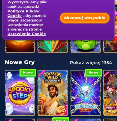 Wazamba Casino w m-wersji – kafelki gier i dolny pasek na telefonie